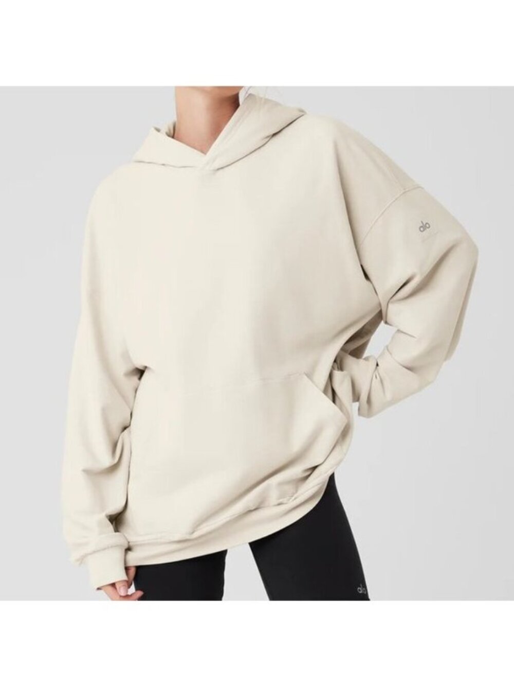 Alo Yoga Unisex Oversized Ribbed Hoodie Kangaroo Pockets Pop on Sweater